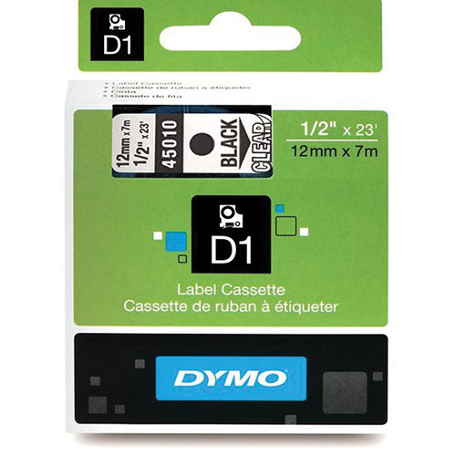Dymo Standard D1 Labels 45010 (Black Print, Clear Tape - 1/2