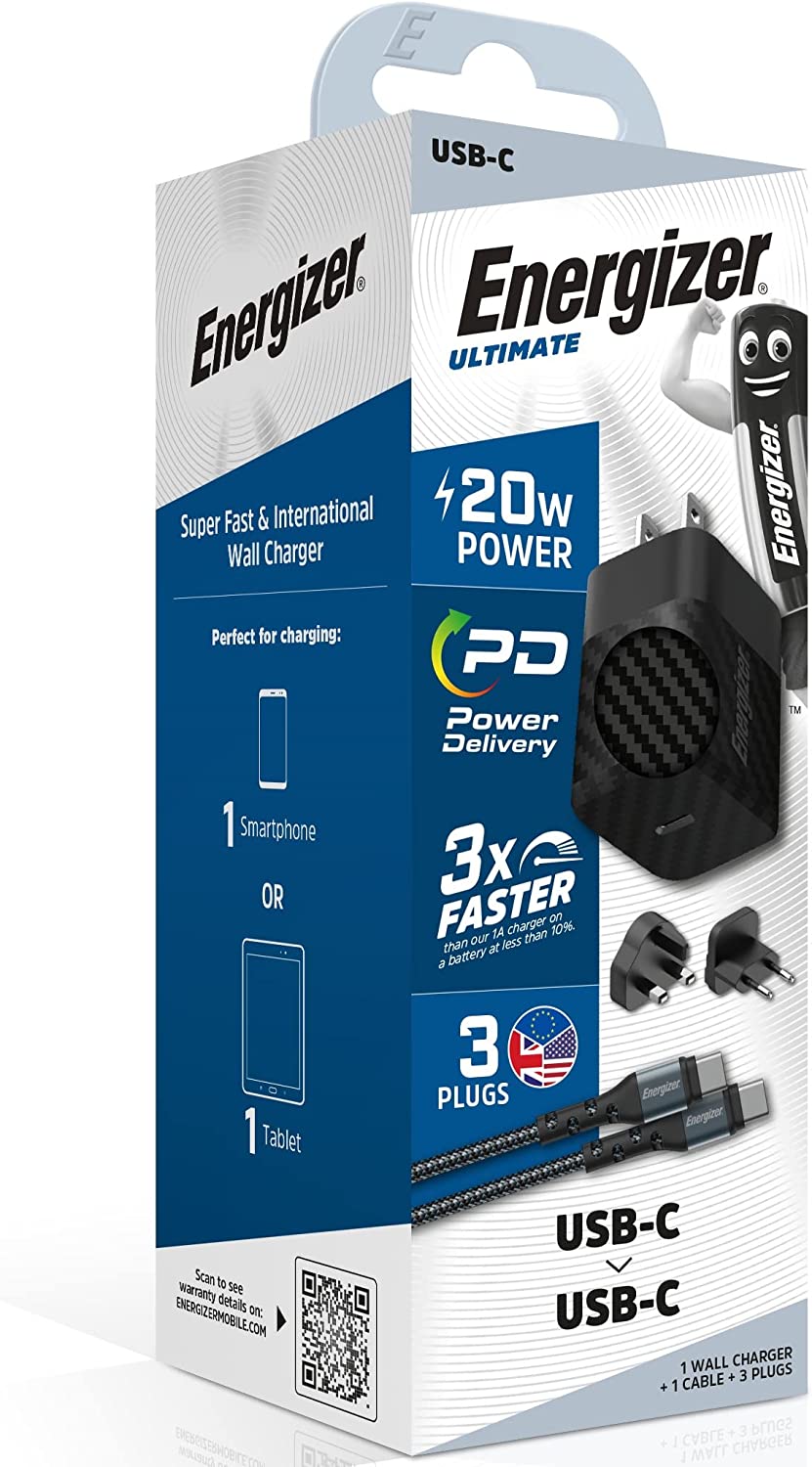 Energizer Ultimate A20MUC Power Delivery Charger - 20W - USB-C cable included - EU / UK / US