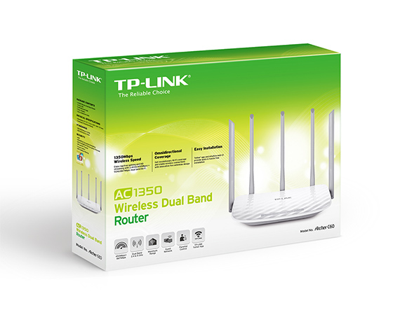 TP-Link Archer C60 AC1350 Dual Band Wireless, Wi-Fi Speed Up to 867 Mbps/5 GHz + 300 Mbps/2.4 GHz, Supports Parental Control, Guest WiFi, MU-MIMO Router