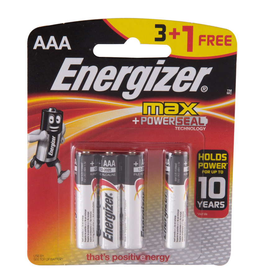 Energizer MAX – E92BP4 AAA Batteries 1.5v AAALR03 (3 Pack - 1 Free)