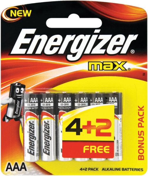 Energizer MAX – E92BP6 AAA Batteries 1.5v AAALR03 (4 Pack - 2 Free)