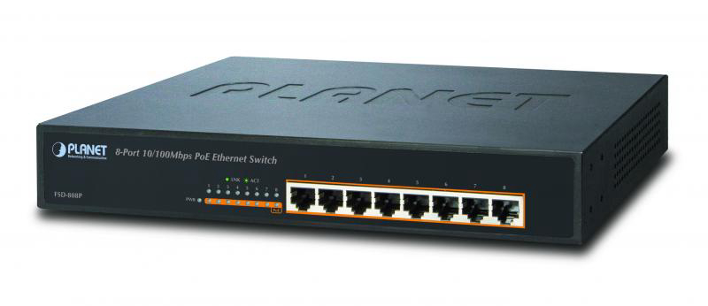 Planet FSD-808P 8-Port 10/100Mbps 802.3af PoE Fast Ethernet Switch (125W)