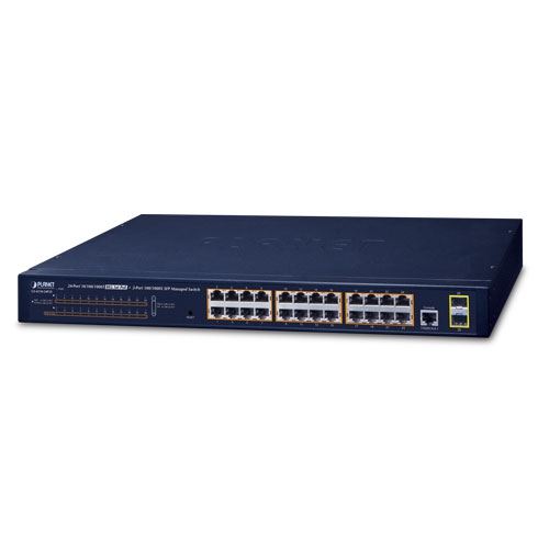 Planet (GS-4210-24P2S) 24-Port 10/100/1000T 802.3at PoE + 2-Port 100/1000X SFP Managed Switch