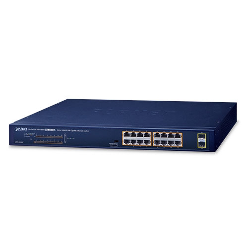 Planet (GSW-1820HP) 16-Port 10/100/1000T 802.3at PoE + 2-Port 1000X SFP Gigabit Ethernet Switch