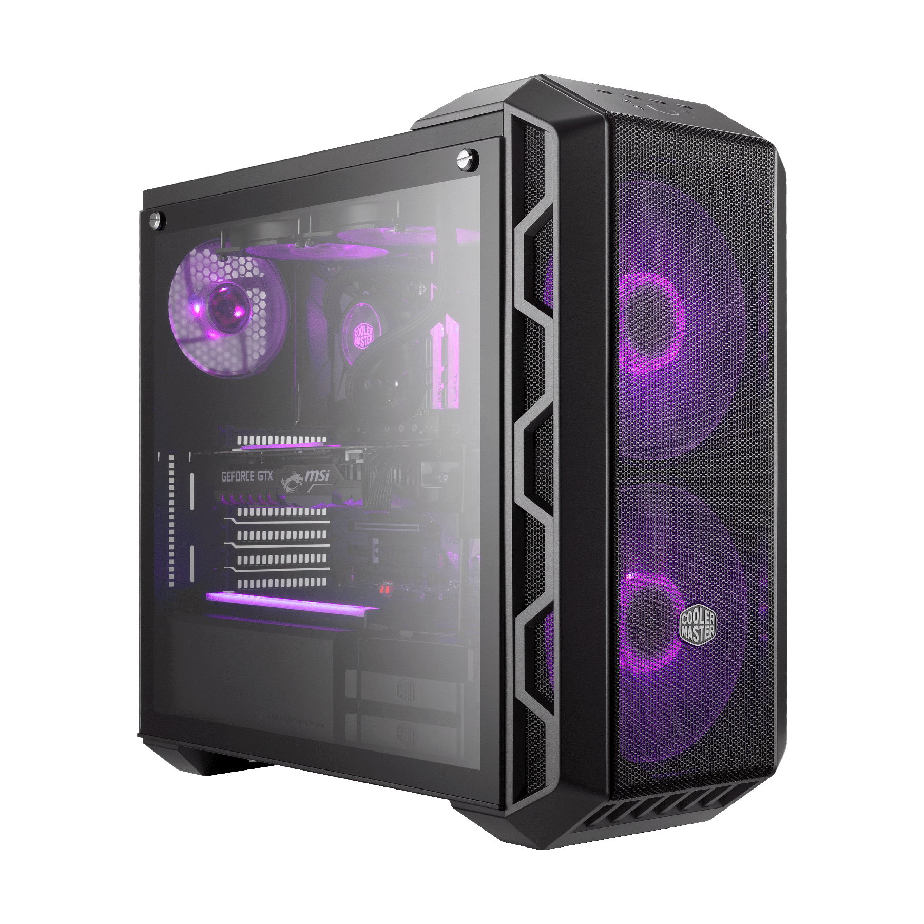 Cooler Master MasterCase H500 ATX Mid-Tower w/ Tempered Glass Side Panel, Transparent/ Mesh Front Option, Carrying Handle & 2x 200mm RGB Fans w/RGB Controller