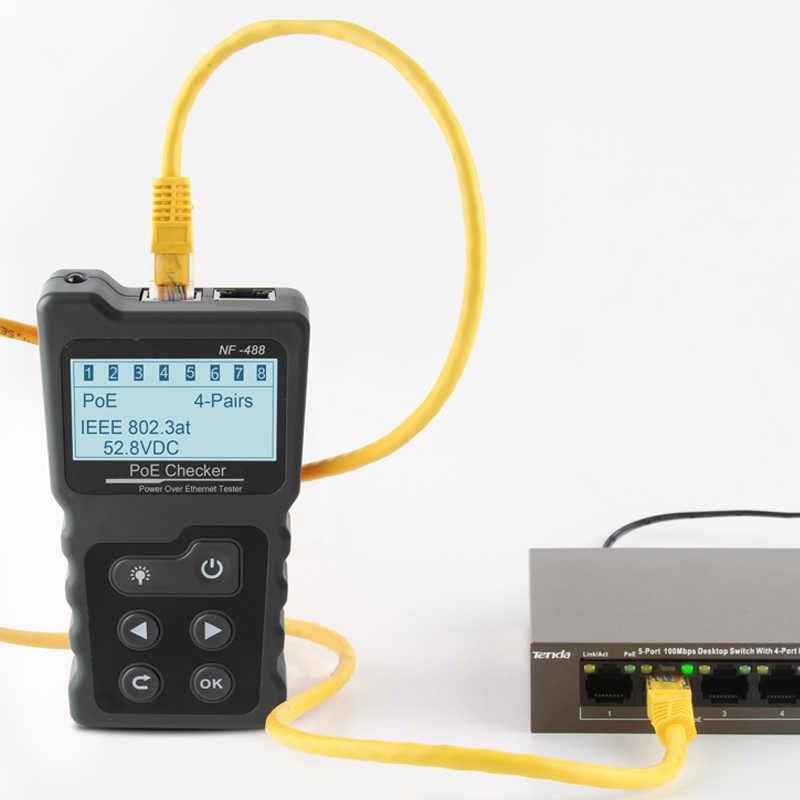 und Stromprüfer Netzwerk PoE Tester Checker Over Ethernet Cat5 Cat6 LAN Noyafa NF-488 PoE Power Test Lnline PoE Spannungs 