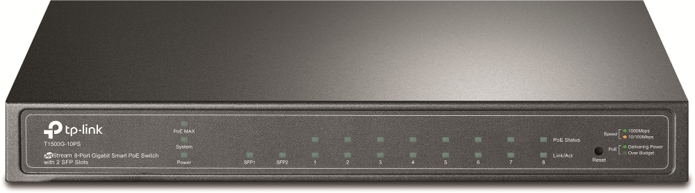TP-Link T1500G-10PS JetStream 8-Port Gigabit Smart PoE Switch with 2 SFP Slots