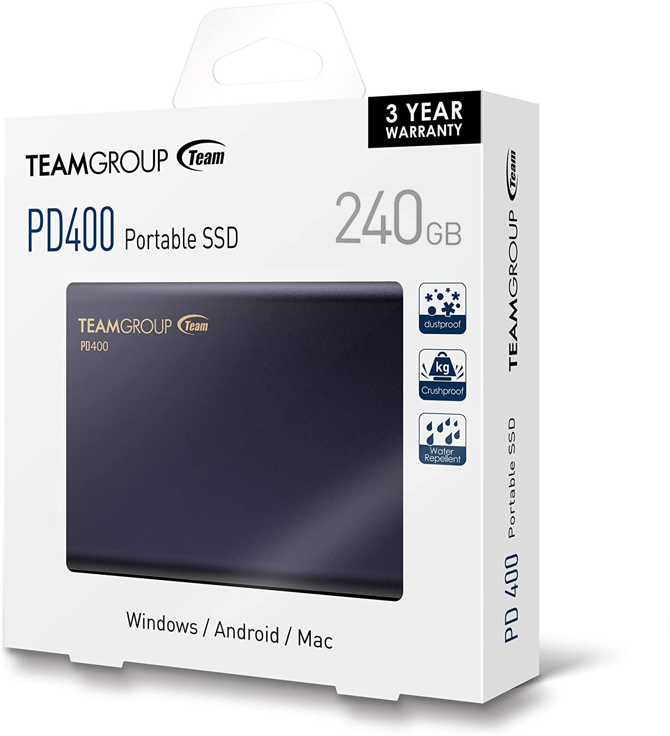 TeamGroup PD400 240GB Aluminum Portable External Solid State Drive SSD Storage Waterproof, Dustproof (IP66), Shockproof, Pressure Resistant - USB-C, USB 3.1 Gen 1 (T8FED4240G0C108)