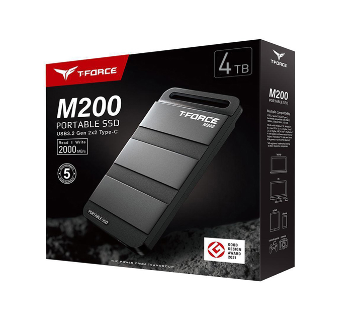 Team Group T-FORCE M200 4TB Portable SSD Up to 2000 MB/S USB 3.2 (T8FED9004T0C102)
