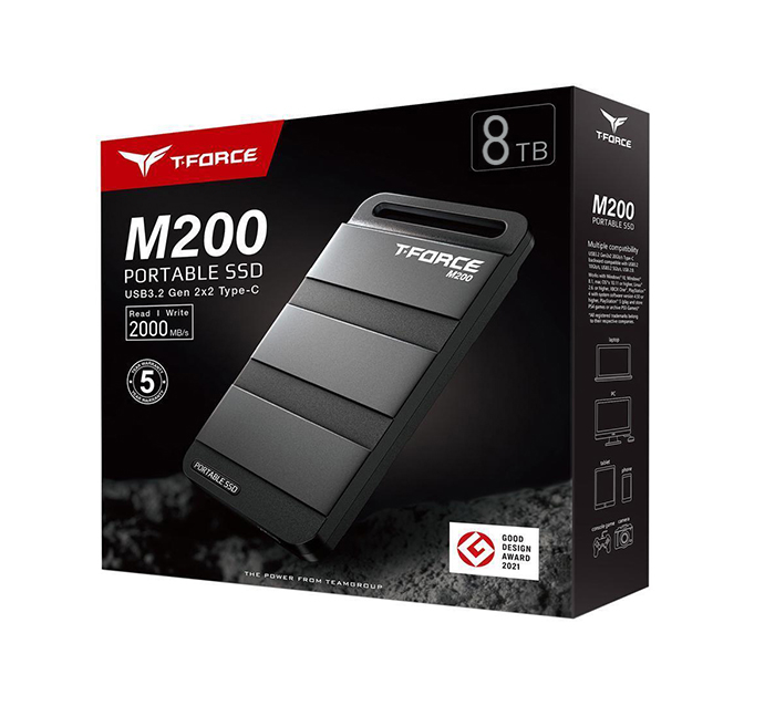 Team Group T-FORCE M200 8TB Portable SSD Up to 2000 MB/S USB 3.2 (T8FED9008T0C102)