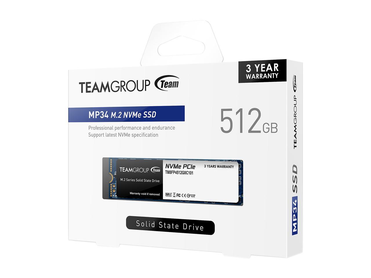 Team Group MP34 M.2 2280 512GB PCIe 3.0 x4 with NVMe 1.3 3D NAND Internal Solid State Drive (SSD) TM8FP4512G0C101