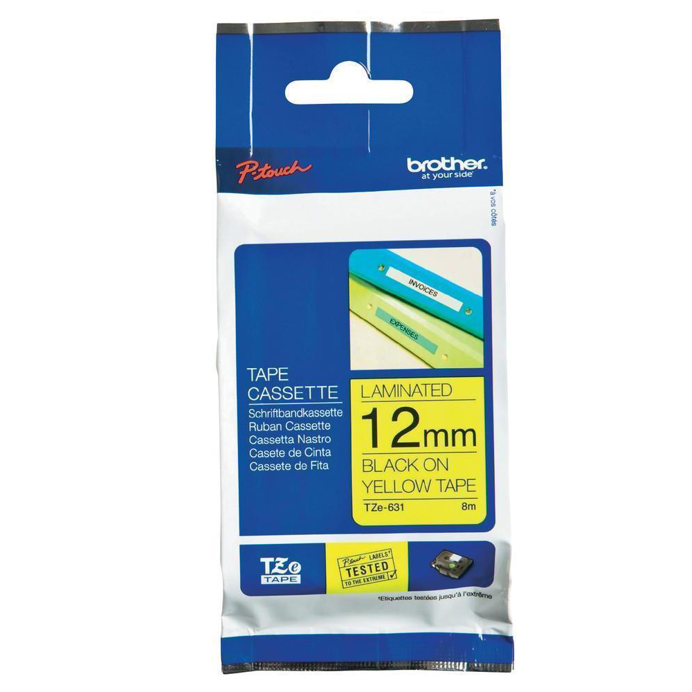 Brother TZe-631 Laminated tape - Black on Yellow (12mm x 8m)